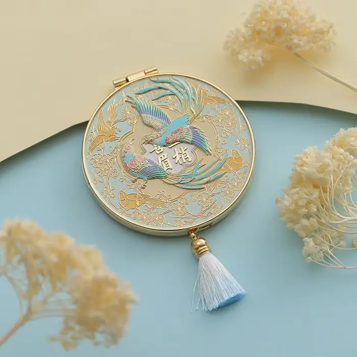 Miroir de maquillage en métal artisanal de Style chinois, avec pompon, miroir cosmétique Portable pl