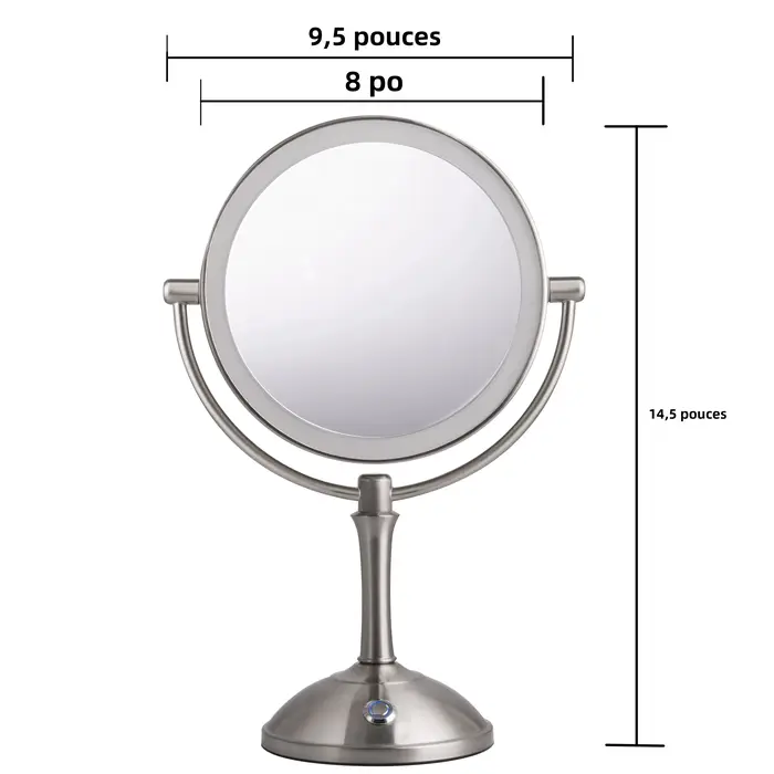 Miroir de maquillage TUSHENGTU avec éclairage, grossissement 10x, double miroir pour le maquillage, miroir cosmétique sur pied rotatif à 360 degrés