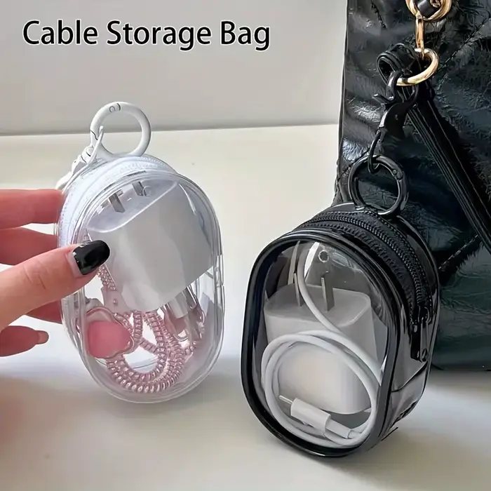 Mini sac de rangement portable à fermeture éclair transparente, polyvalent avec boucle porte-clés pr