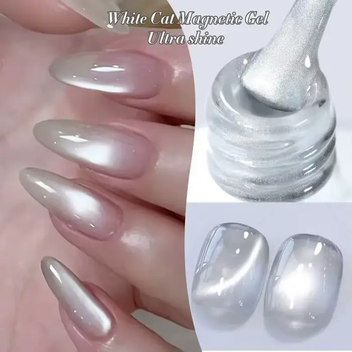 1-9 pièces TC Flow Light Vernis à ongles gel effet œil de chat blanc ultra brillant, gel UV à retire