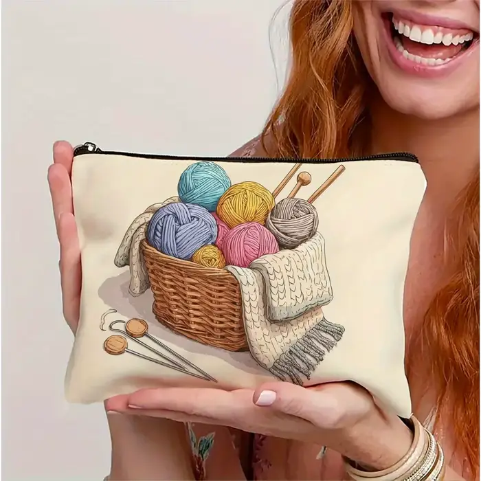 Un sac de maquillage à motifs de boules de fil - pochette multifonctionnelle à fermeture éclair, sac