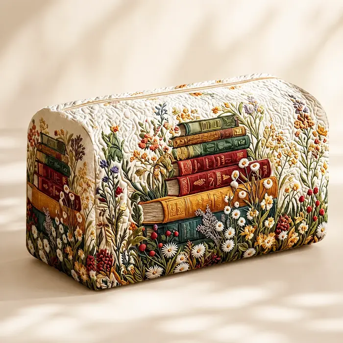 Trousse de Maquillage Vintage Motif Floral, Pochette Portable Matelassée, Organisateur de Toilette,