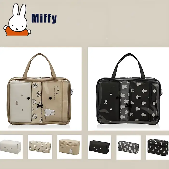 Kawaii Miffy 3-en-1 trousse de maquillage organisateur quatre sacs Total mignon lapin petits sacs de rangement Portable stockage ménage Gril cadeau