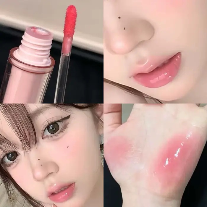 Rose miroir cristal brillant à lèvres maquillage eau verre lèvres glaçure repulpante imperméable gelée teinte à lèvres rouge à lèvres hydratant beauté lèvres