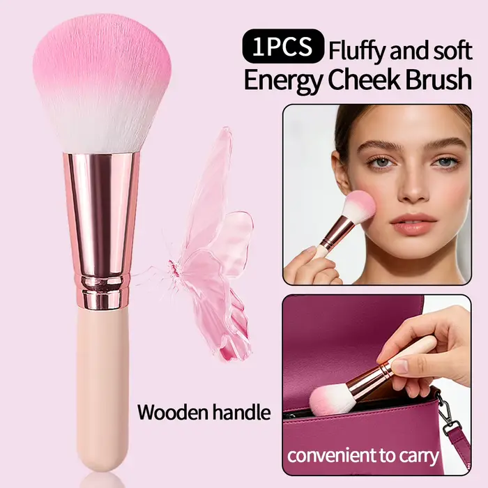 Pinceau à lèvres Vitality Girl - Manche en bois rose, pinceau de maquillage compact pour les retouch