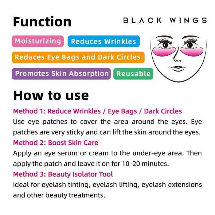 BLACKWINGS Patch pour les yeux en silicone Masque pour cils greffés réutilisable au design original 