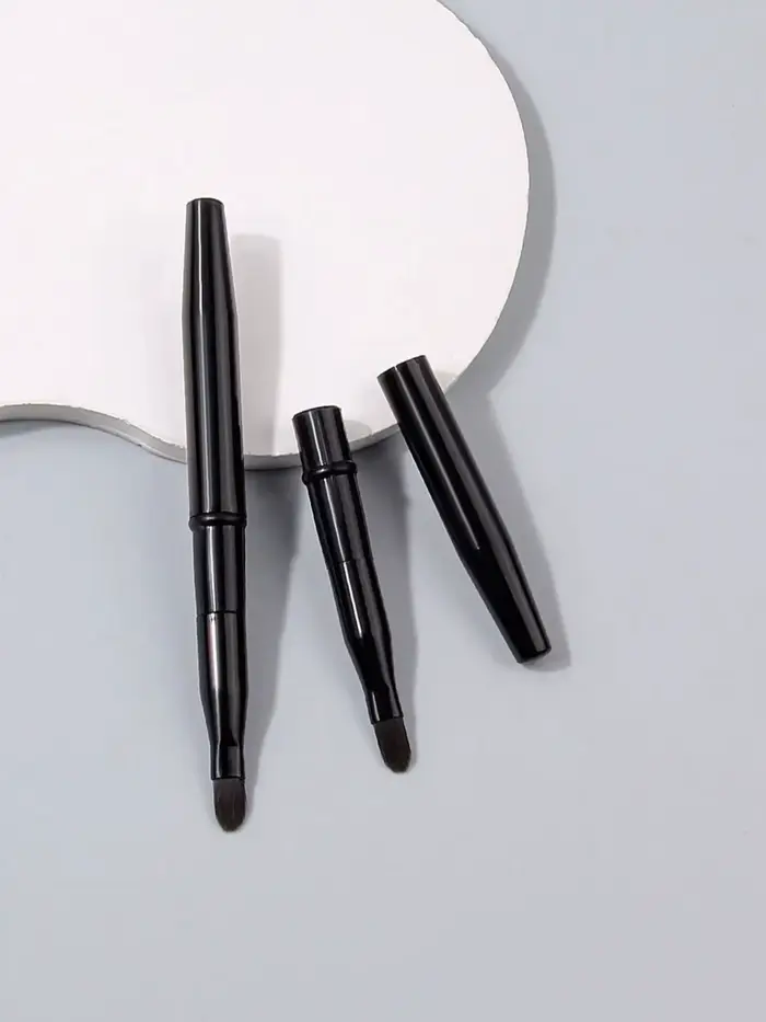 Lot de 2 pinceaux à lèvres rétractables noirs avec capuchon, double embout, pour rouge à lèvres et g