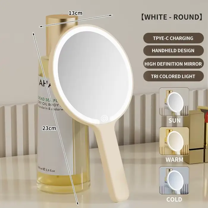 Miroir de maquillage intelligent LED, 3 couleurs réglables, luminosité avec écran tactile, miroir co