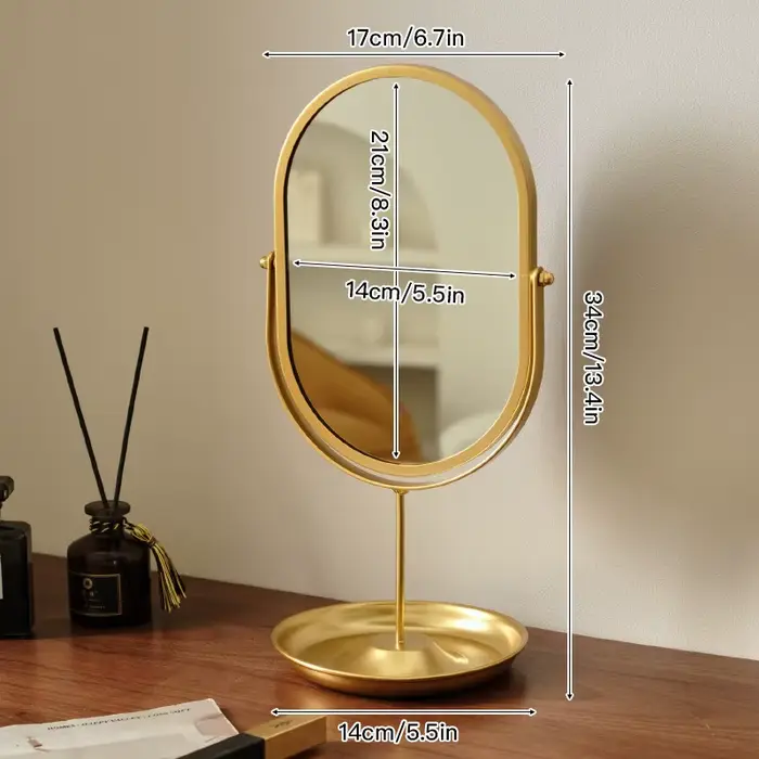 Miroir de vanité ovale rotatif à 360 degrés, miroir de maquillage de table de bureau, haute valeur e
