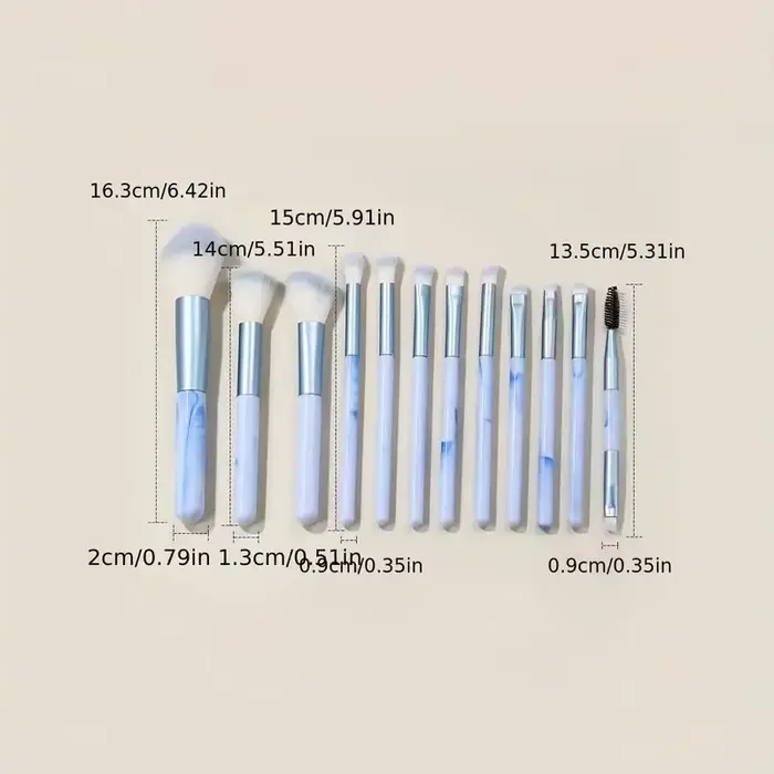 Ensemble de 12 pinceaux de maquillage bleus, pour fond de teint, anticernes, blush, poudre, fard à p