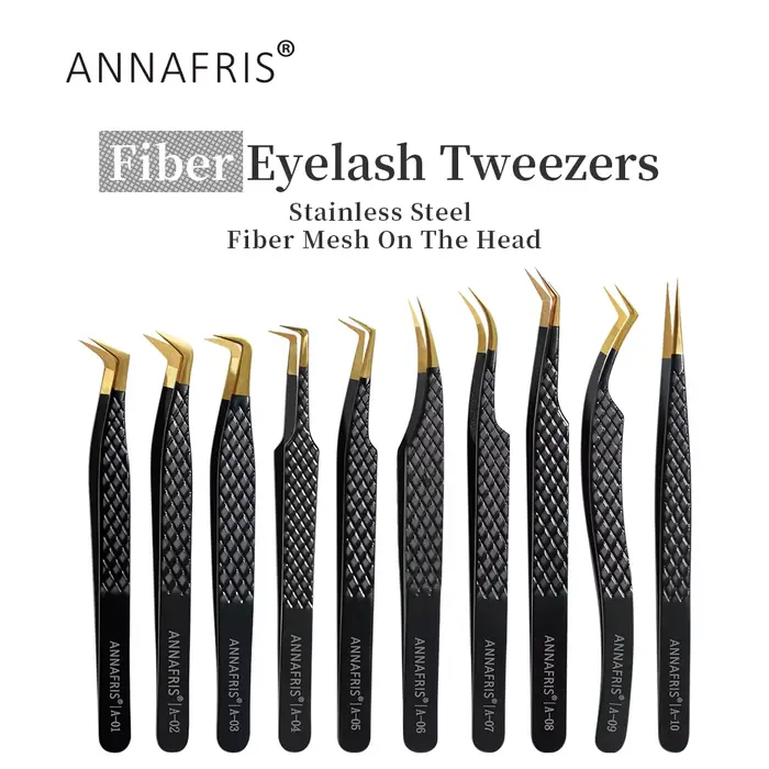 ANNAFRIS pince à cils à pointe de Fiber haut de gamme en acier inoxydable tête droite pointe incurvé