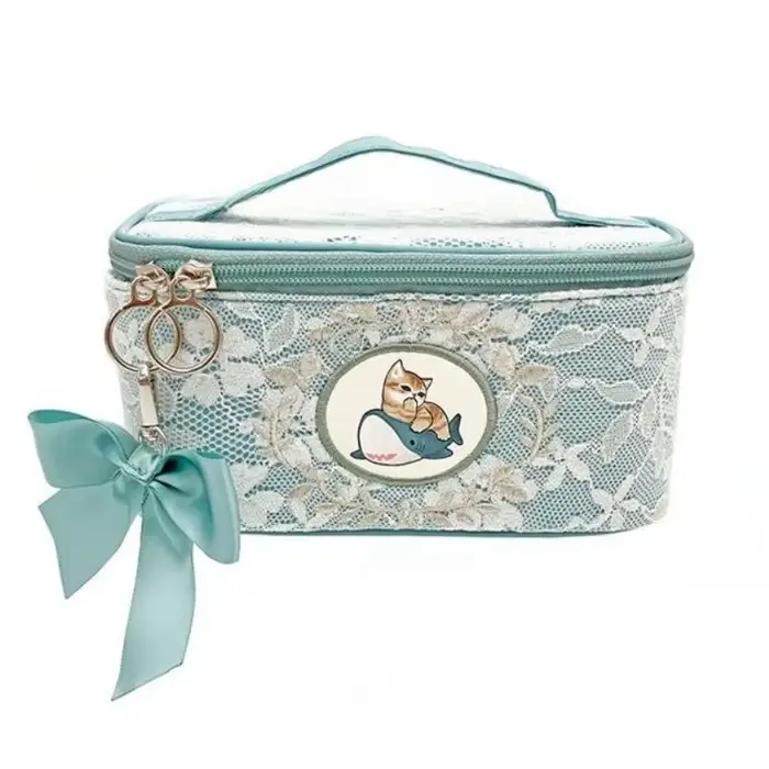 Pochette de maquillage en dentelle délicate Mofusand, mignonne, pratique, portable, pour ranger les 