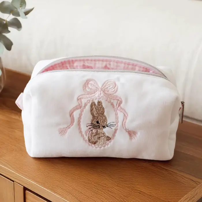 Sac à cosmétiques Kawaii en forme de lapin, avec nœud en dentelle, grande capacité, organisateur de 