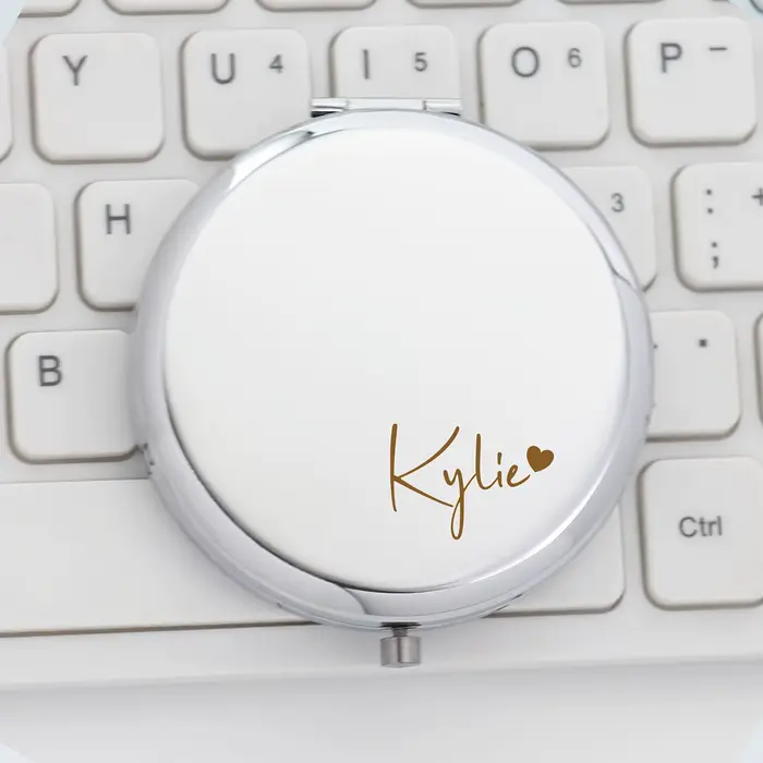 Miroir de maquillage personnalisé en forme de cœur avec gravure de nom/texte personnalisée - Miroir