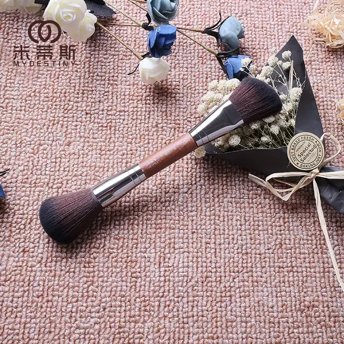 MUF série pinceau de maquillage MUF158 Double tête brosse en fibres douces poils marron poignée