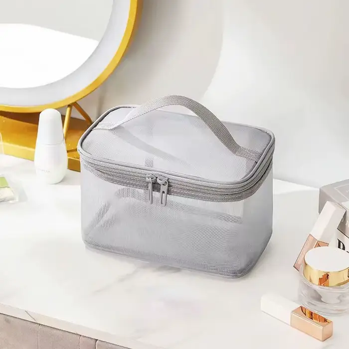Sac de voyage transparent en maille pour cosmétiques, trousse de toilette de grande capacité, sac de