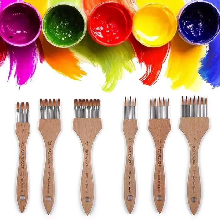 Brosse à Peigne Rond et pio à Dents Multiples, Manche en Nylon, Laine de Bambou, Interconnexion, Fournitures de Peinture Acrylique