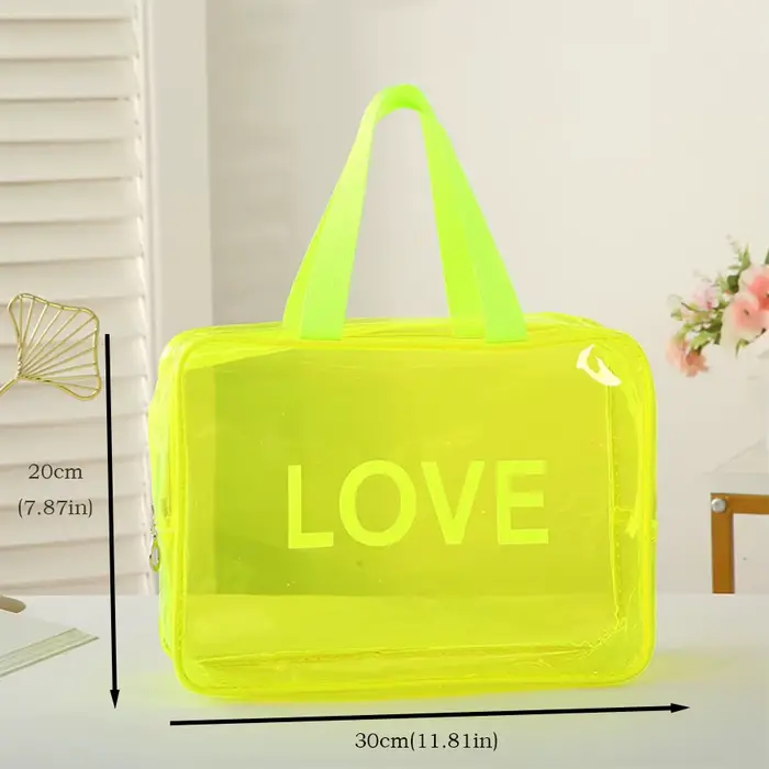 Trousse de maquillage imprimée - Motif LOVE - Organisateur de rangement transparent pour articles de