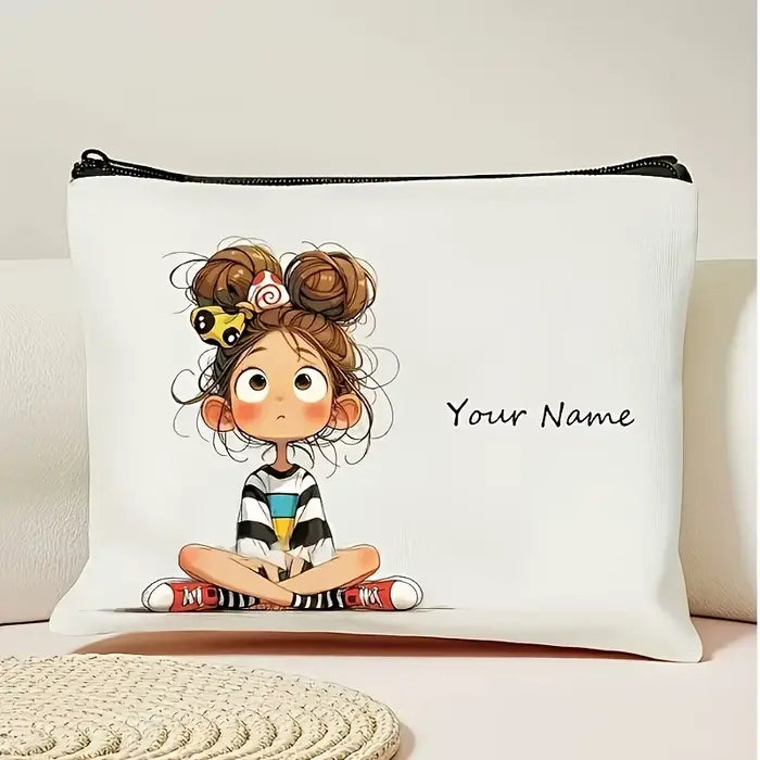 Ajouter votre nom Trousse de maquillage Motif de fille mignonne Sacs de rangement de toilette portab