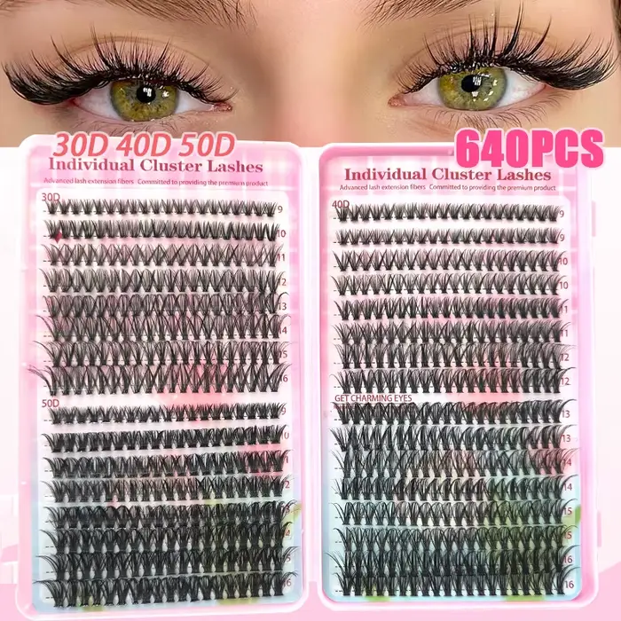 Kit d'extensions de cils, bouquets de cils, cils individuels en D Curl, kit avec applicateurs, cils 