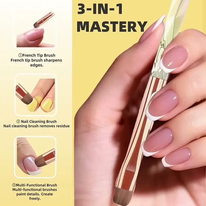 4 pinceaux professionnels pour ongles - Brosse à manucure française 3-en-1 avec détails fins pour un nettoyage précis