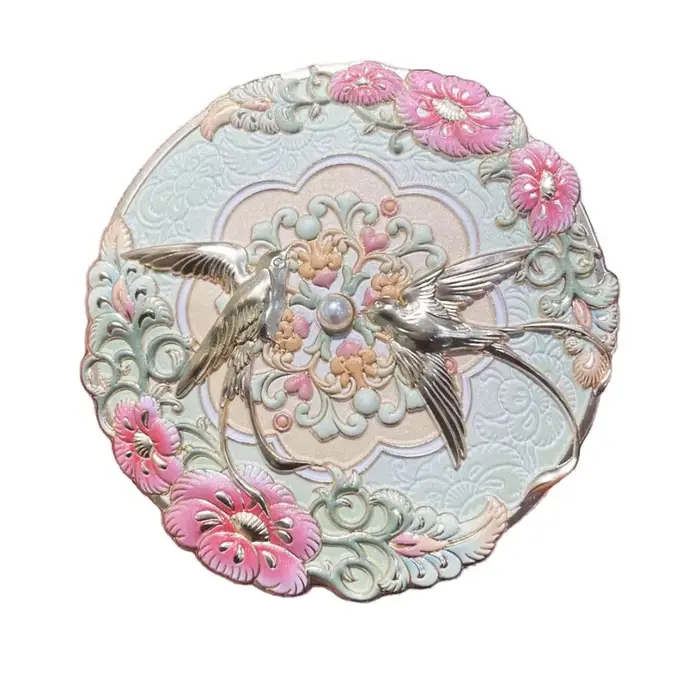 Miroir de maquillage Portable de style chinois, exquis, motif de fleur en relief, miroir cosmétique,