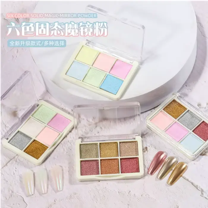 Poudre miroir magique solide, 6 couleurs, 1 pièce, paillettes pour ongles, Illusion de miroir, poudre aurore, verre Super brillant, Flash fin, paillettes pour ongles