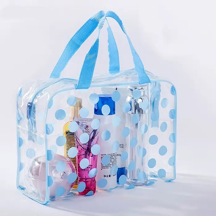 Sac de maquillage transparent à pois pour femmes