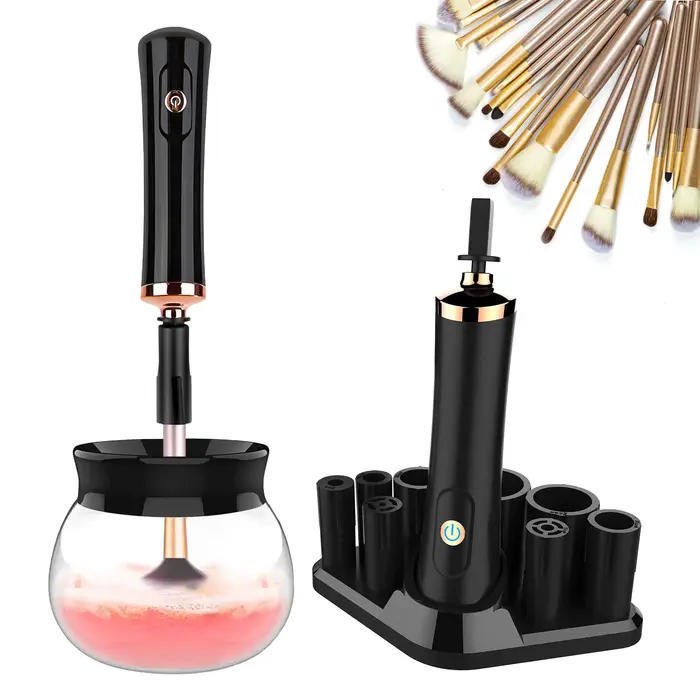 Nettoyeur de pinceaux de maquillage électrique rotatif avec 8 supports en caoutchouc de différentes 