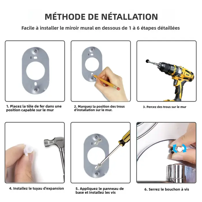 TUSHENGTU Miroir de maquillage mural pivotant 360 de 8 pouces