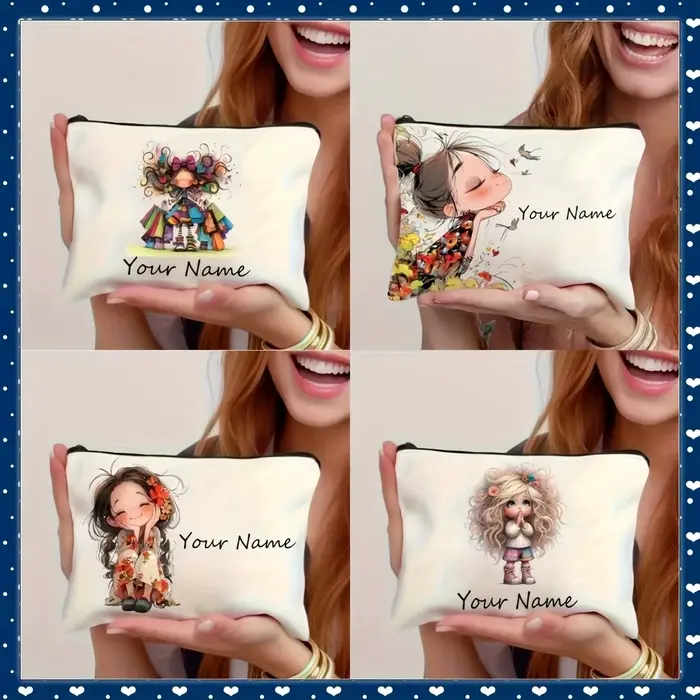 1 pièce Trousse de maquillage personnalisable à motif de dessin animé - Pochette de toilette durable à impression
