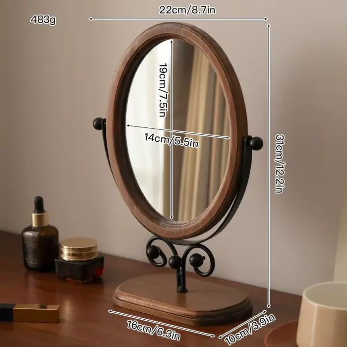 Miroir de maquillage rétro de luxe léger, miroir ovale, miroir de dressing de dortoir haute définiti