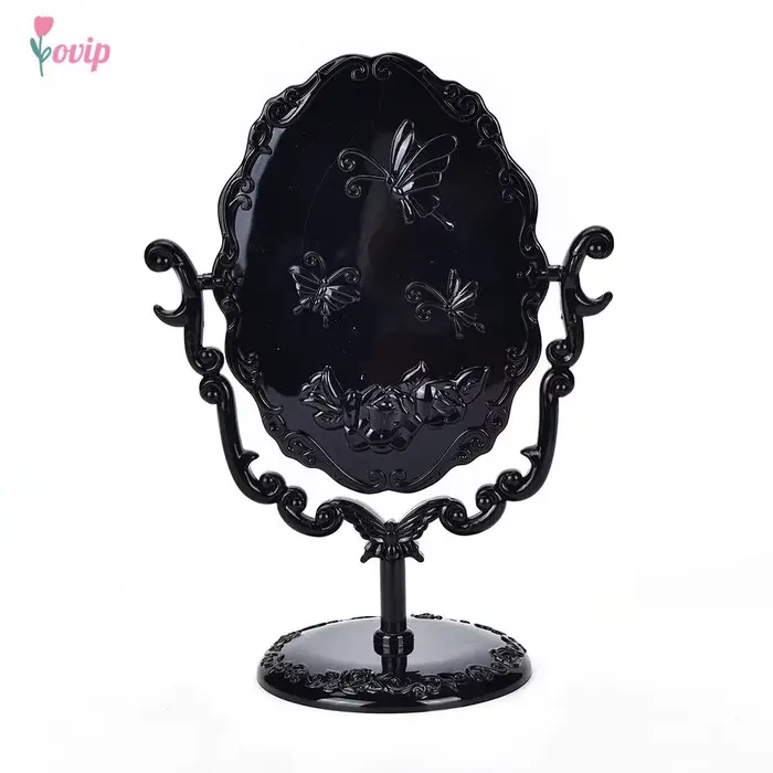 Miroir de maquillage royal rotatif noir vintage, miroir gothique de bureau avec papillon, rose, outil cosmétique de décoration