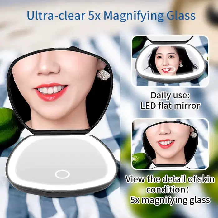 Miroir de maquillage en forme de coquille avec lumières LED