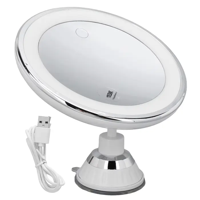 Miroir grossissant de maquillage LED 3 couleurs de lumière éclairé avec grossissement 10x et ventous