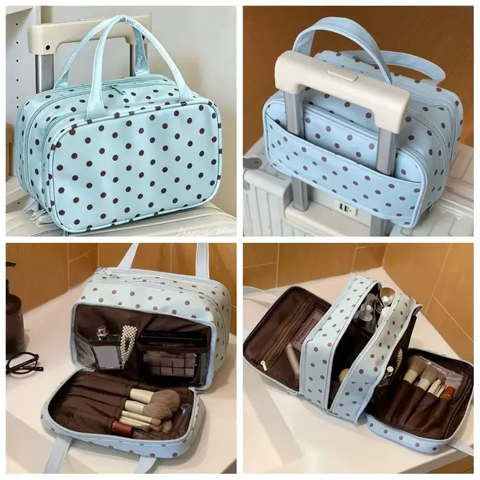 Sac de maquillage portable à pois