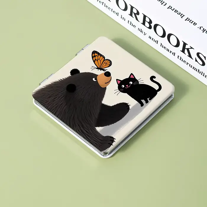Miroir de maquillage portatif de dessin animé d'unité centrale de chaton et d'ours miroir portatif p