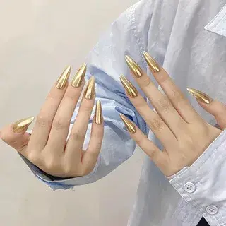 10 faux ongles en forme d'amande pressés à la main, magnifiques faux ongles, effet miroir or pur, ad