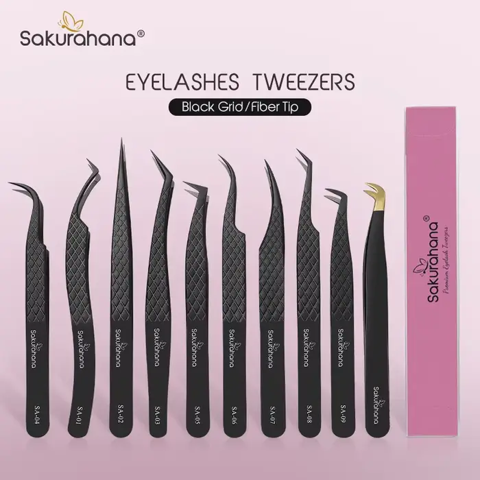 SAKURAHANA pince à cils professionnelle pointe en Fiber noire pour Extensions de cils méga Volume ou