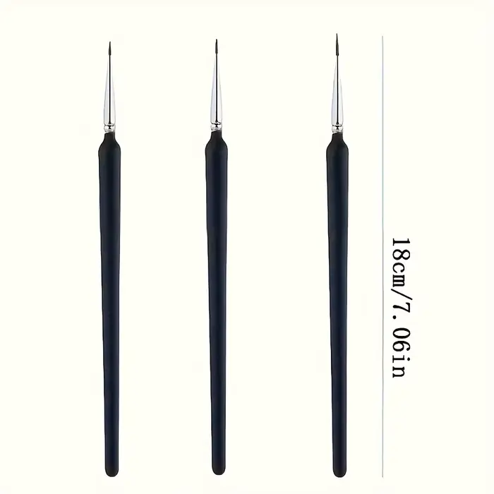 Ensemble de 3 pinceaux de précision pour nail art - Pinceaux à lignes fines de différentes tailles -