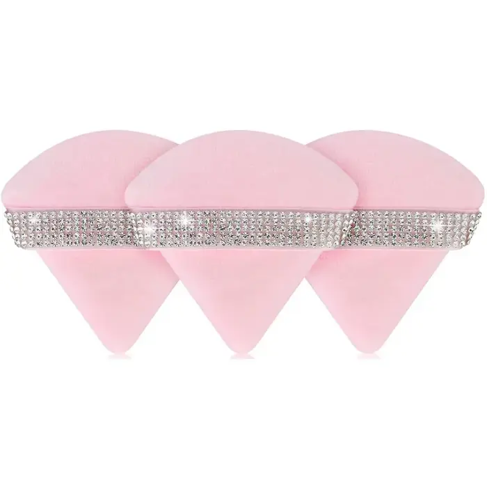 3 pièces rose Triangle poudre bouffée visage doux outil de maquillage éponge velours doux lisse beau