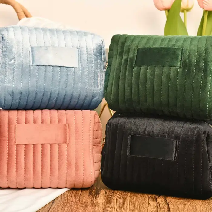 Trousse de Maquillage Personnalisée Grande Capacité en Velours Couleur Unie
