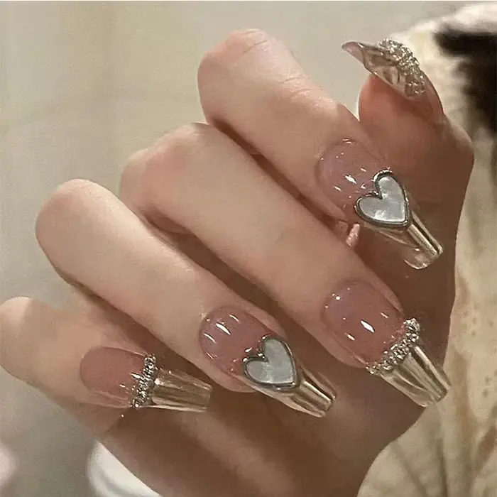 Faux ongles français amovibles en acrylique, mi-longs, ensemble de faux ongles, couverture complète,