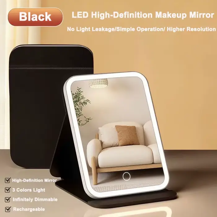 Miroir de maquillage LED avec revêtement en cuir