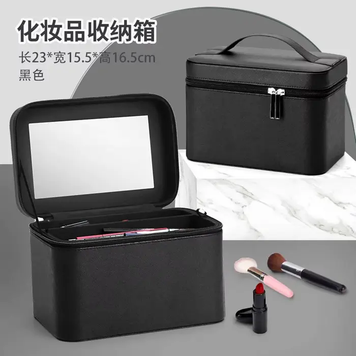 Trousse de maquillage avec grand miroir, sac de voyage portable, grande capacité, boîte de rangement