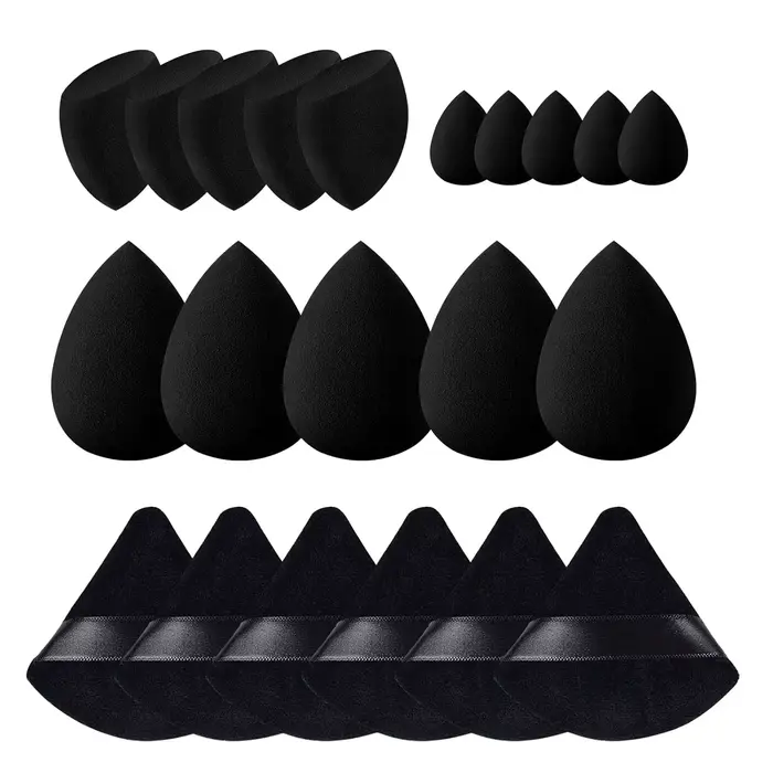 Lot de 21 éponges de maquillage noires : Éponges de maquillage multicolores roses pour produits liqu