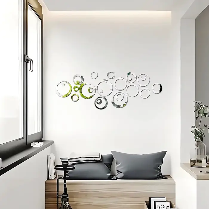24 PCS/LOT géométrique creux cercle bricolage miroir autocollant mural 3D salon