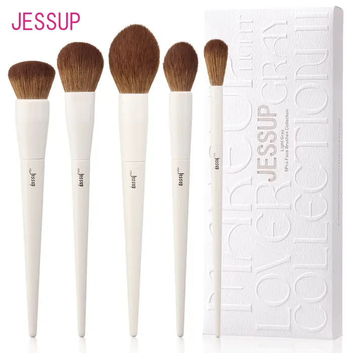 Jessup Lot de 5 pinceaux de maquillage pour fond de teint végétalien, blush, bronzant, contour, poud