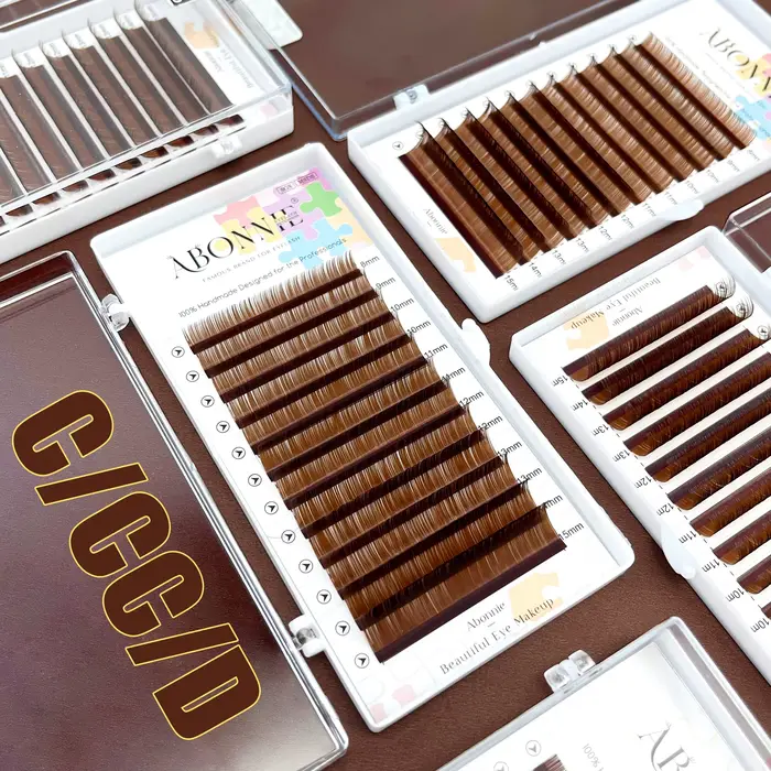 ABONNIE – Extensions de cils marron cacao, Volume individuel, C CC D, plateau de cils en vison class