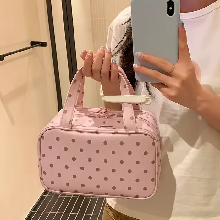 Nouvelle Trousse de Toilette de Voyage Grande Capacité à Pois en PU 2026